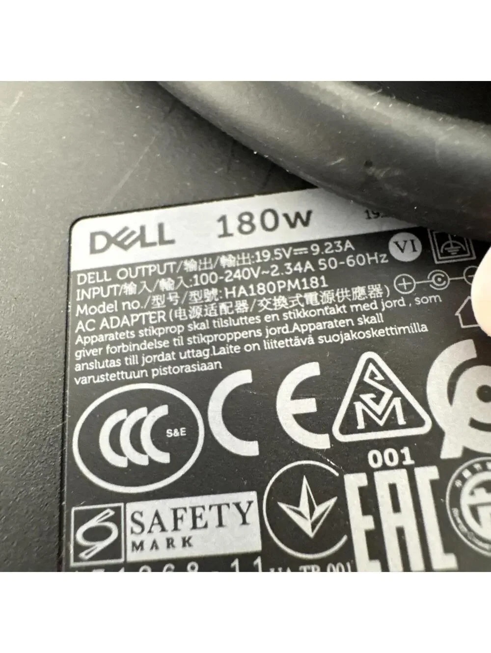 Genuine Dell 180W AC Adapter for Alienware x15/m15 HA180PM210 LA180PM210